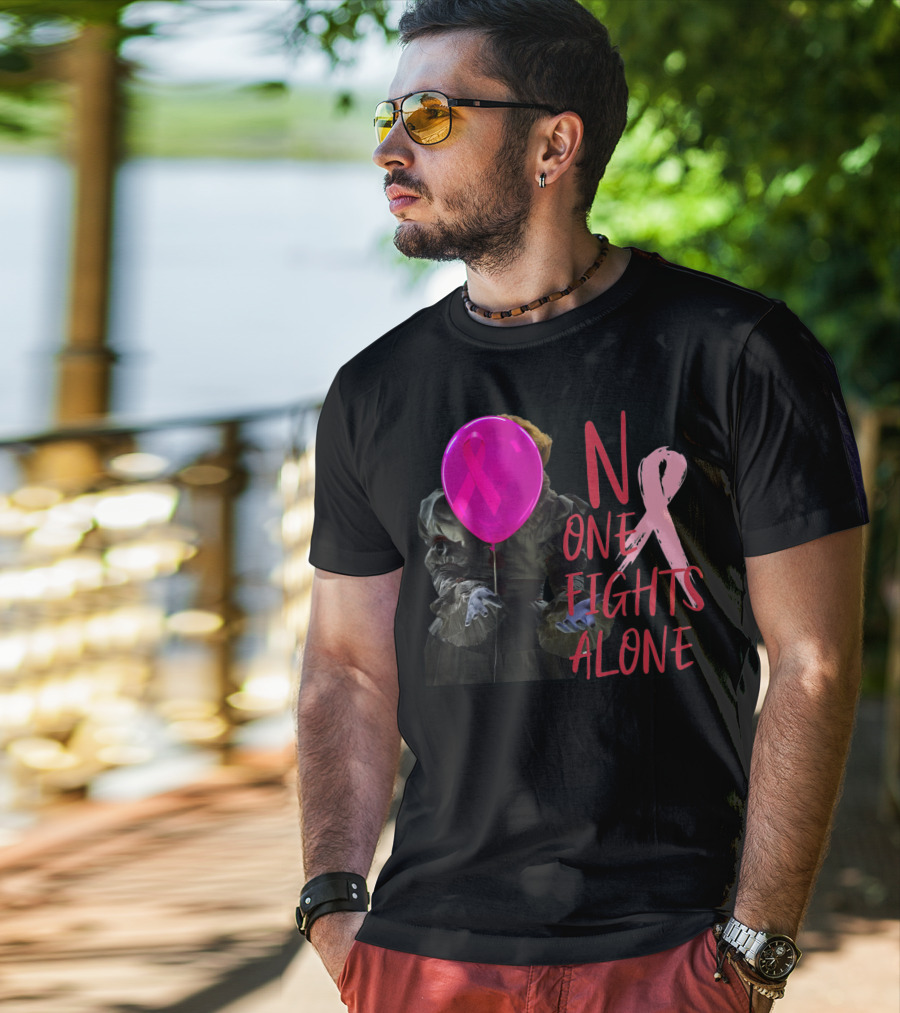 Pennywise No One Fights Alone Breast Cancer Awareness Pink Ribbon Balloon T-Shirt