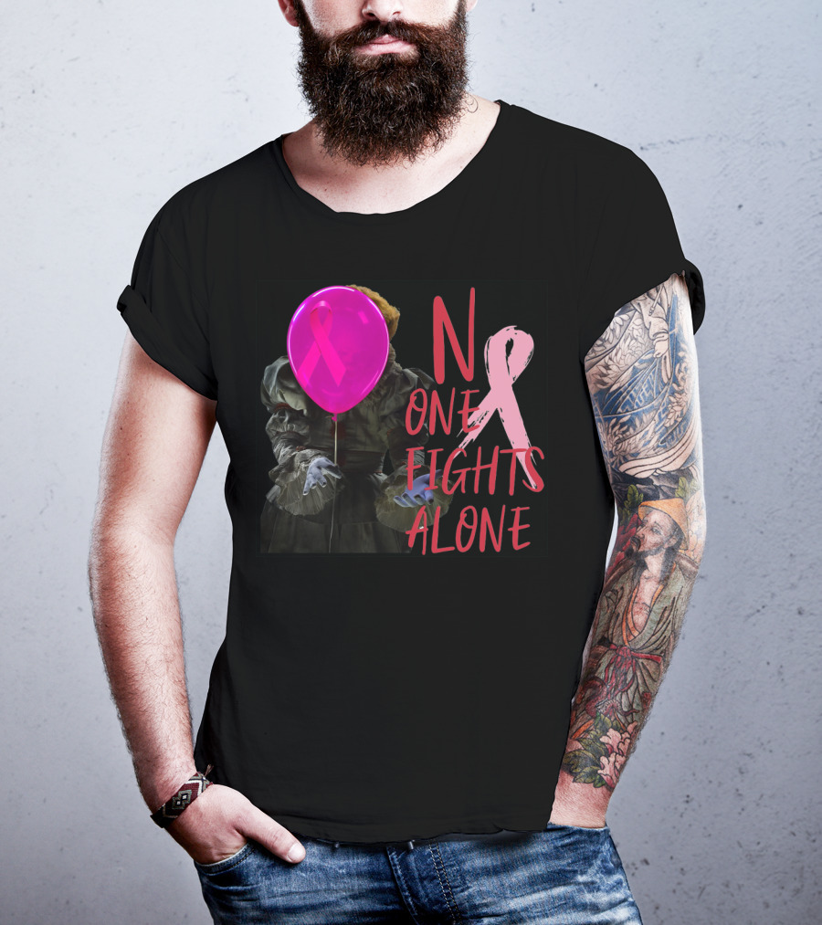 Pennywise No One Fights Alone Breast Cancer Awareness Pink Ribbon Balloon T-Shirt