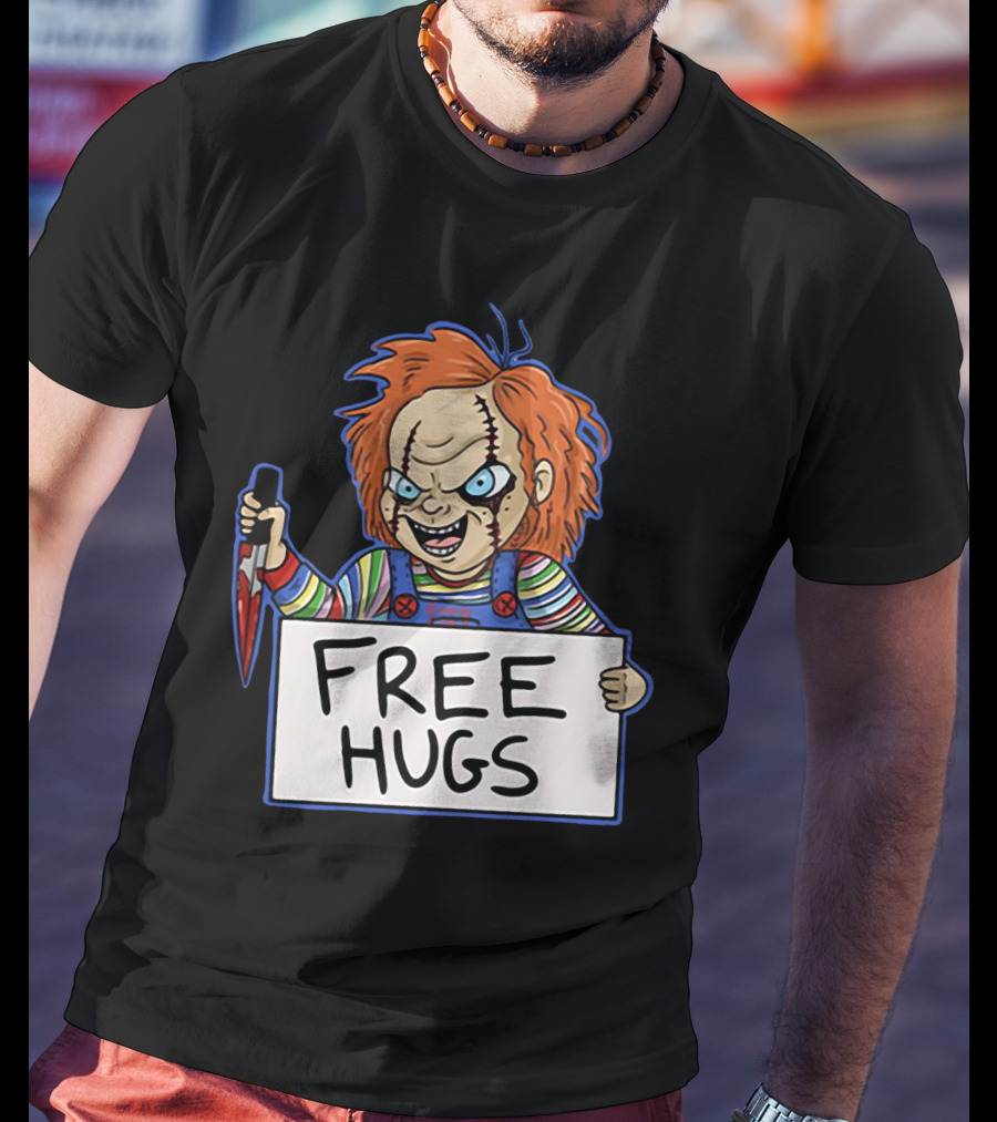 Chucky Free Hugs With Knife And Red Hair T-Shirt