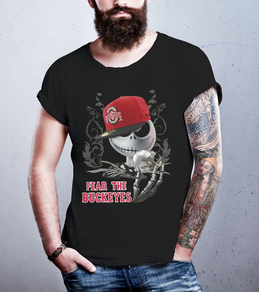 Jack Skellington Wearing Ohio State Buckeyes Hat Fear The Buckeyes T-Shirt