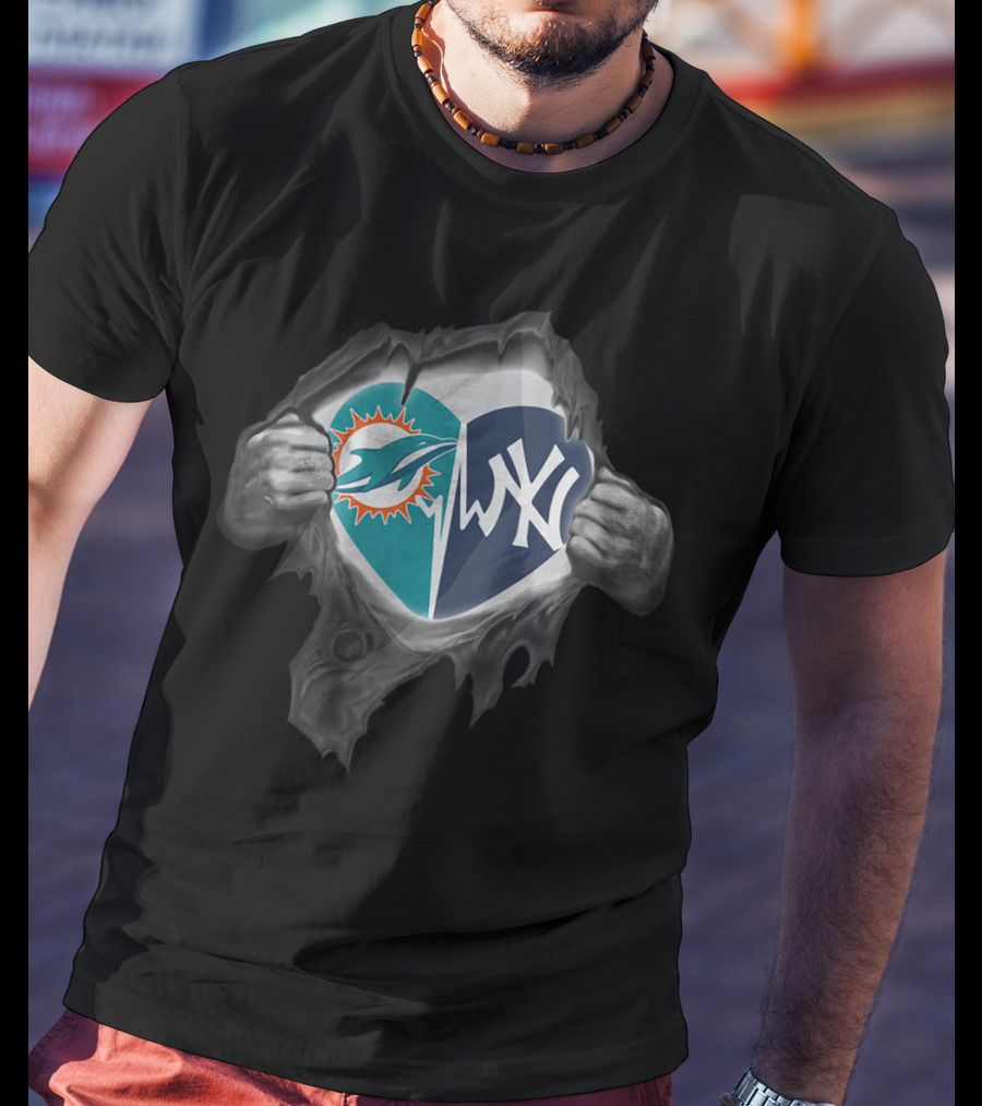 Blood Inside Me Miami Dolphins Heart New York Yankees T-Shirt