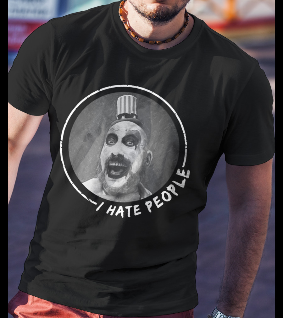 Captain Spaulding I Hate People Clown With Patriotic Hat And Grinning Expression T-Shirt