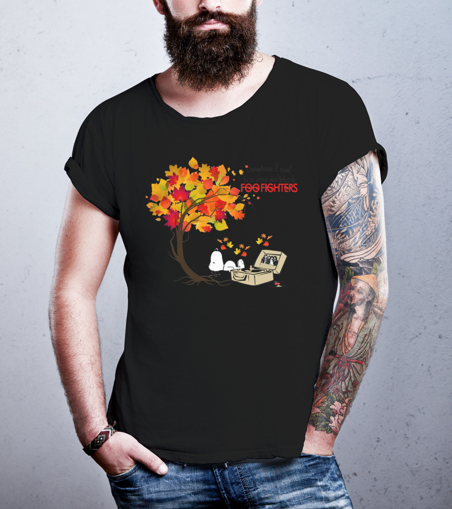 Sometimes I Need To Be Alone And Listen To Foo Fighters Snoopy Autumn Leaves T-Shirt
