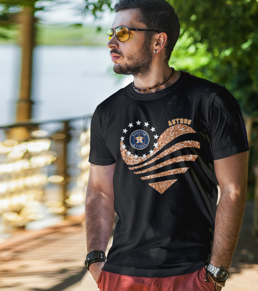 Houston Astros Heart Glitter Stars T-Shirt