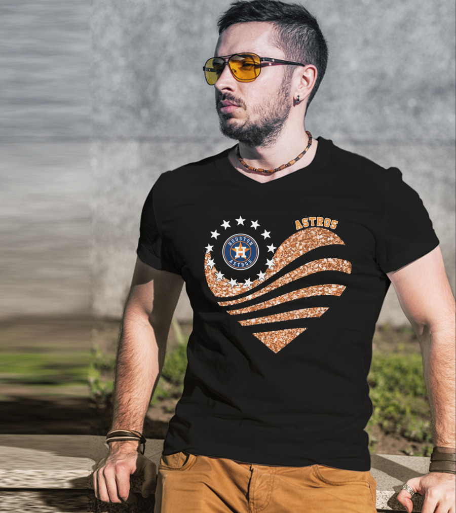 Houston Astros Heart Glitter Stars T-Shirt