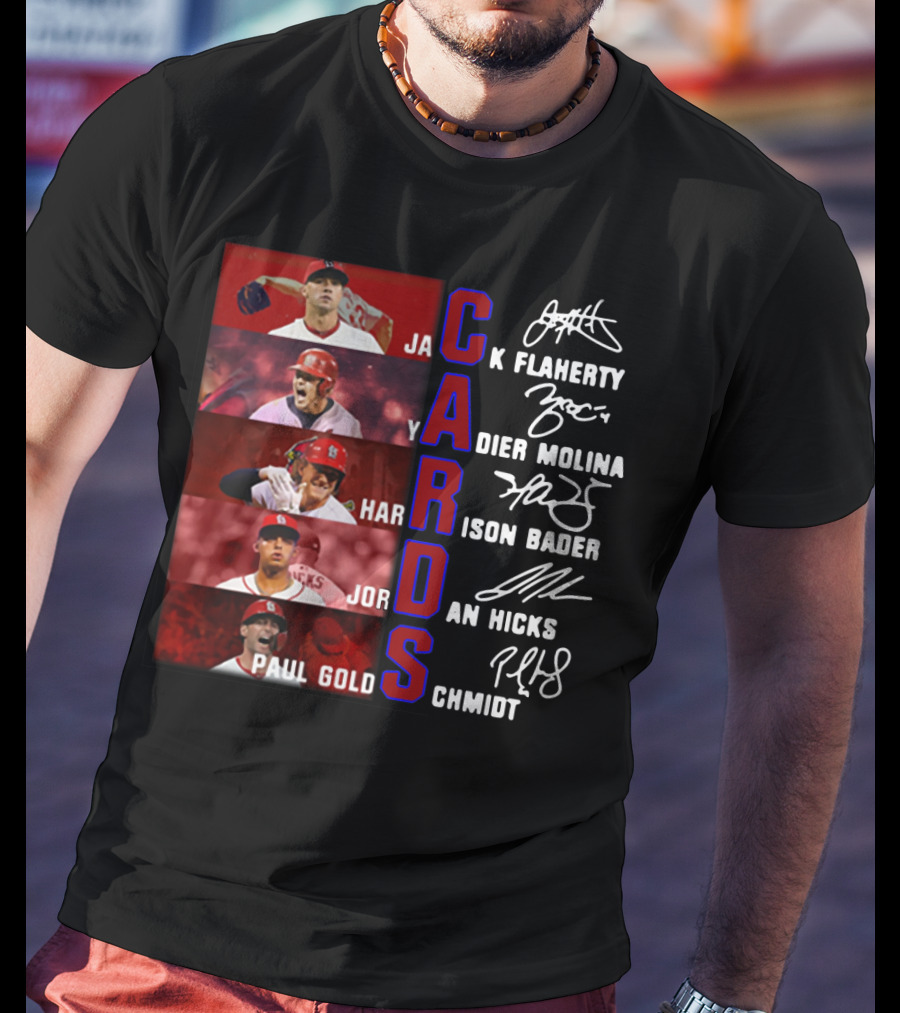 Cards Jack Flaherty Yadier Molina Harrison Bader Jordan Hicks Paul Goldschmidt T-Shirt