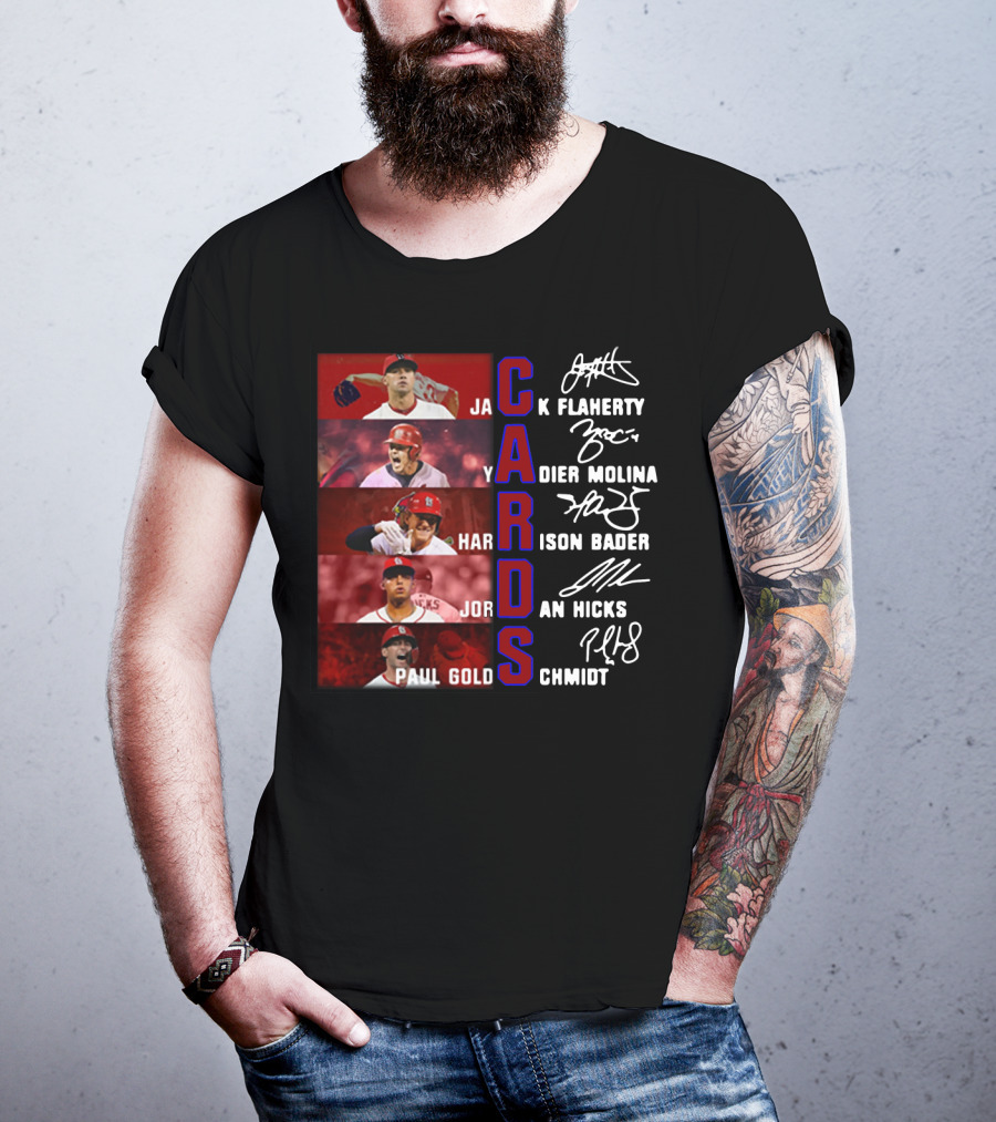 Cards Jack Flaherty Yadier Molina Harrison Bader Jordan Hicks Paul Goldschmidt T-Shirt