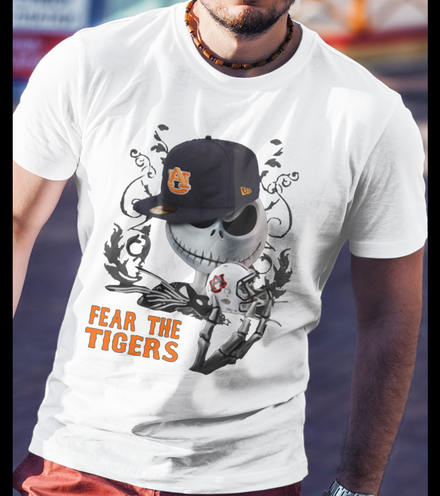 Fear The Auburn Tigers Jack Skellington Helmet And Hat T-Shirt