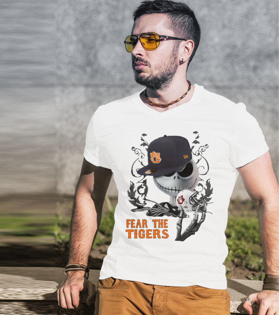 Fear The Auburn Tigers Jack Skellington Helmet And Hat T-Shirt