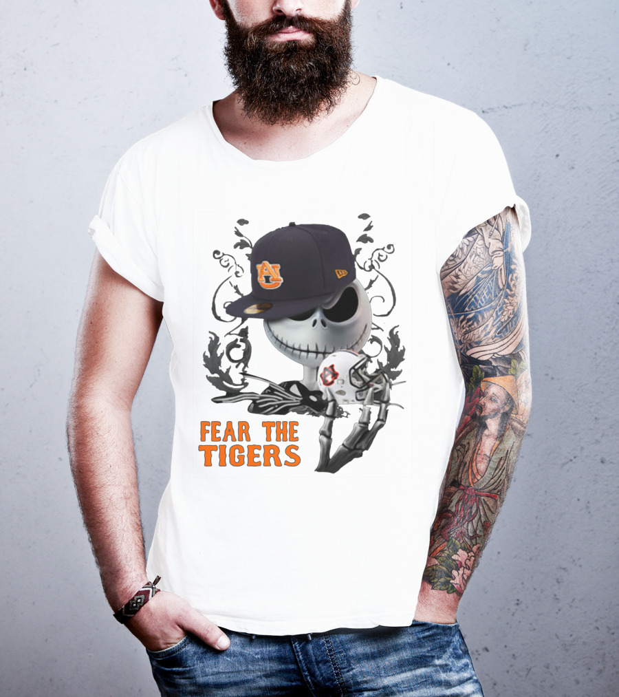Fear The Auburn Tigers Jack Skellington Helmet And Hat T-Shirt