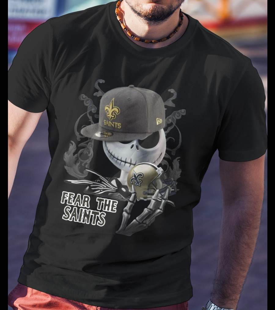 Jack Skellington Fear The Saints New Orleans Fleur-De-Lis Helmet T-Shirt