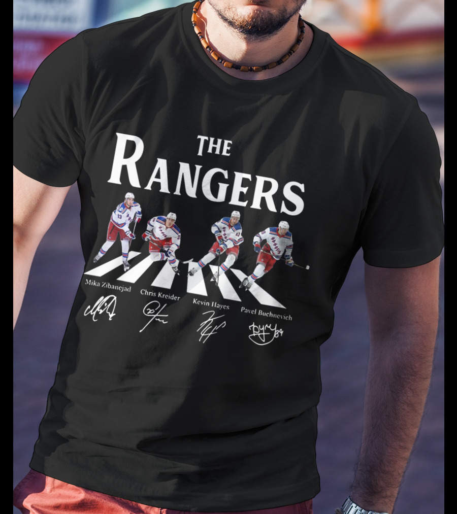 The Rangers Mika Zibanejad Chris Kreider Kevin Hayes Pavel Buchnevich Hockey Abbey Road Signatures T-Shirt
