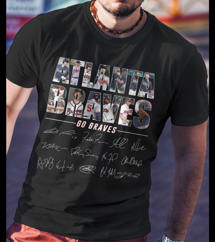 Atlanta Braves Go Braves Player Collage With Autographs T-Shirt