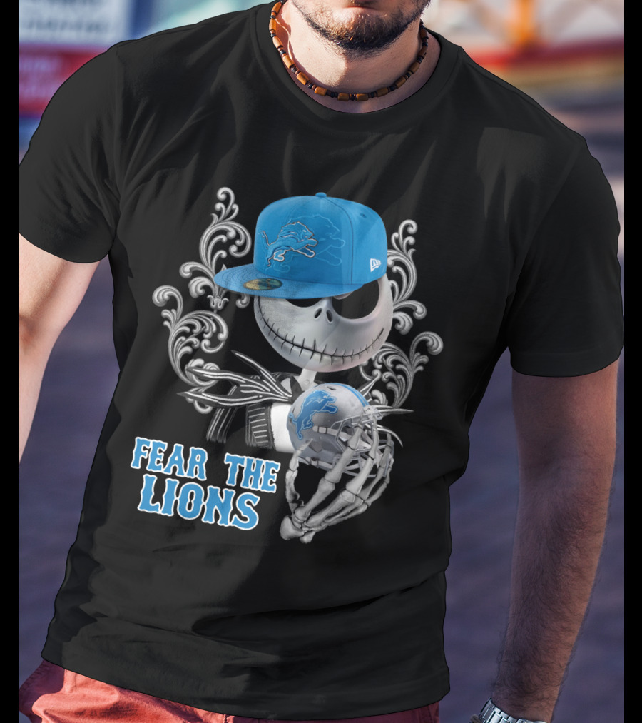 Jack Skellington Detroit Lions Football Crossover Fear The Lions T-Shirt