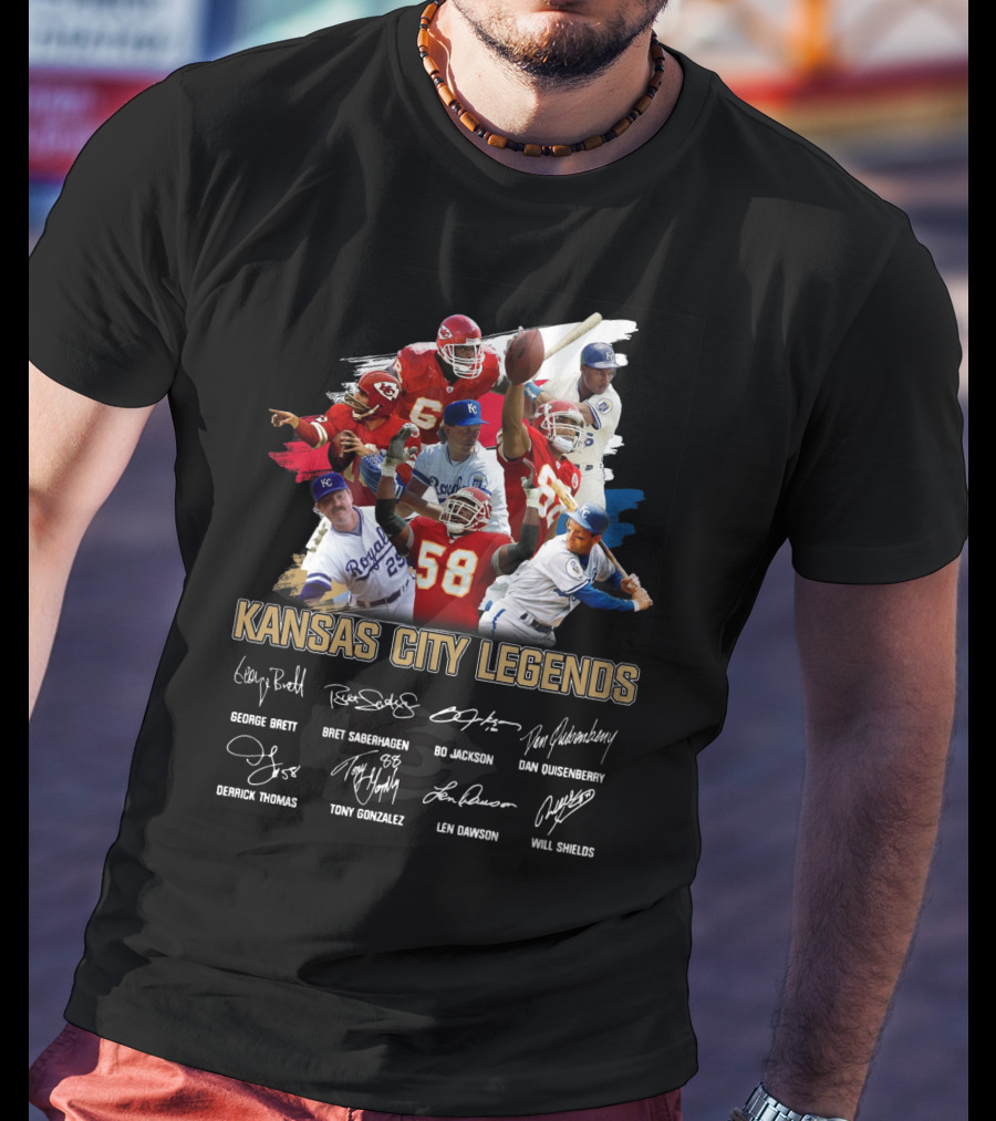 Kansas City Legends George Brett Bret Saberhagen Bo Jackson Dan Quisenberry Derrick Thomas Tony Gonzalez Len Dawson Will Shields T-Shirt