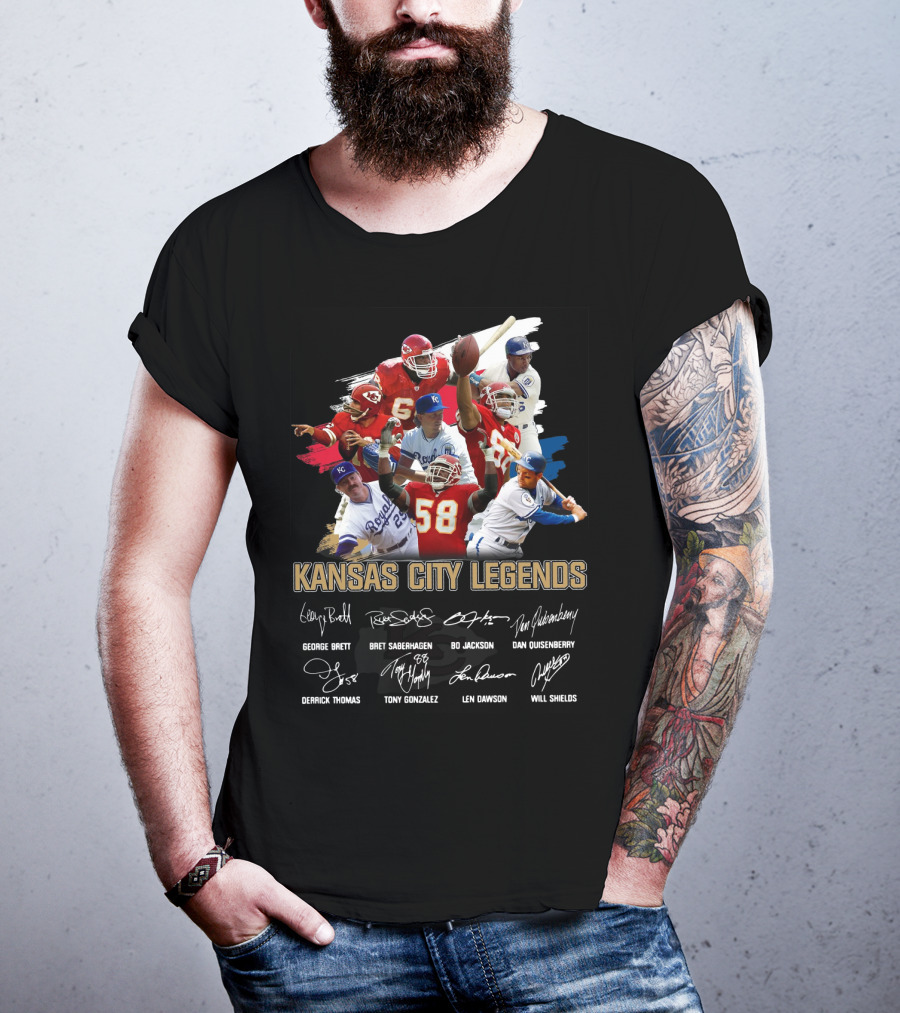 Kansas City Legends George Brett Bret Saberhagen Bo Jackson Dan Quisenberry Derrick Thomas Tony Gonzalez Len Dawson Will Shields T-Shirt