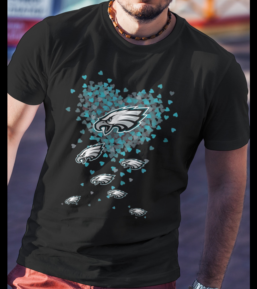 Philadelphia Eagles Logo With Heart Patterns And Falling Eagles T-Shirt