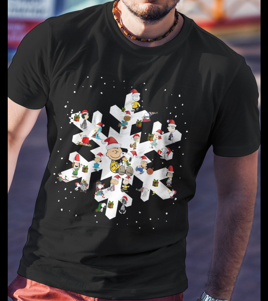Snoopy And Charlie Brown Peanuts Snowflake Christmas Celebration T-Shirt