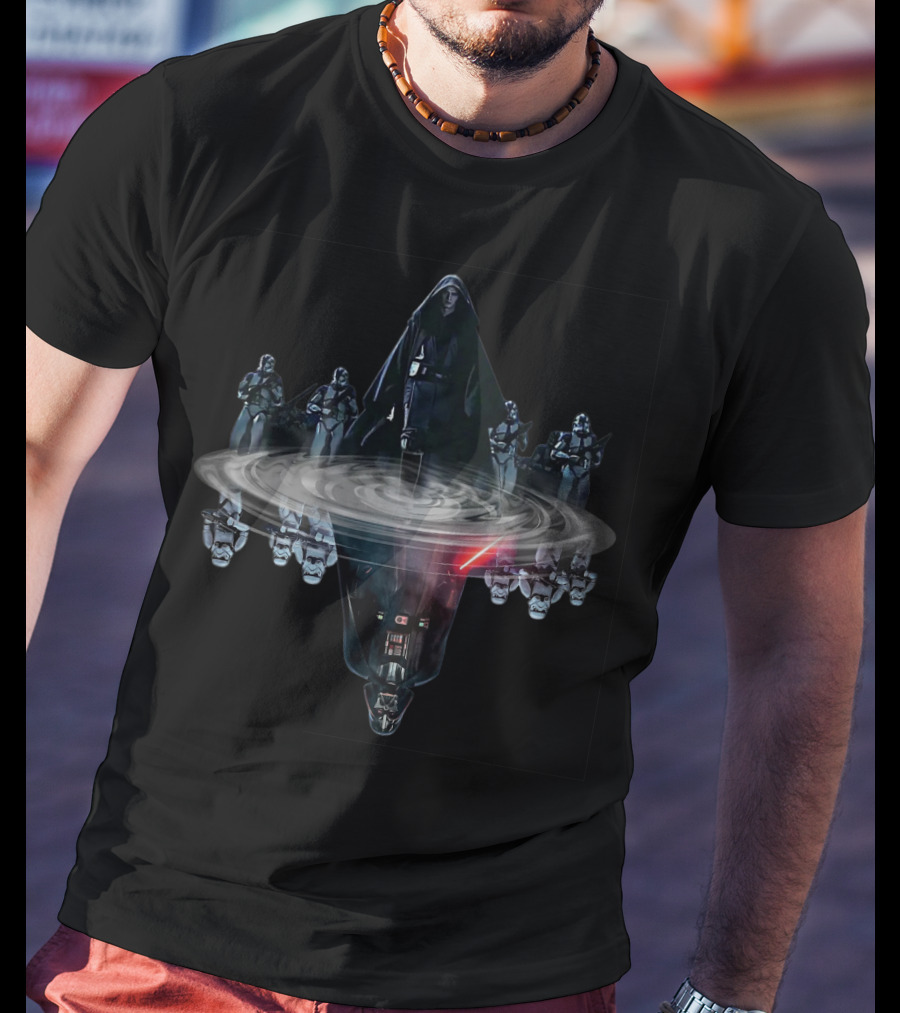 Darth Vader And Stormtroopers Mirror Reflection With Lightsaber Shadow T-Shirt