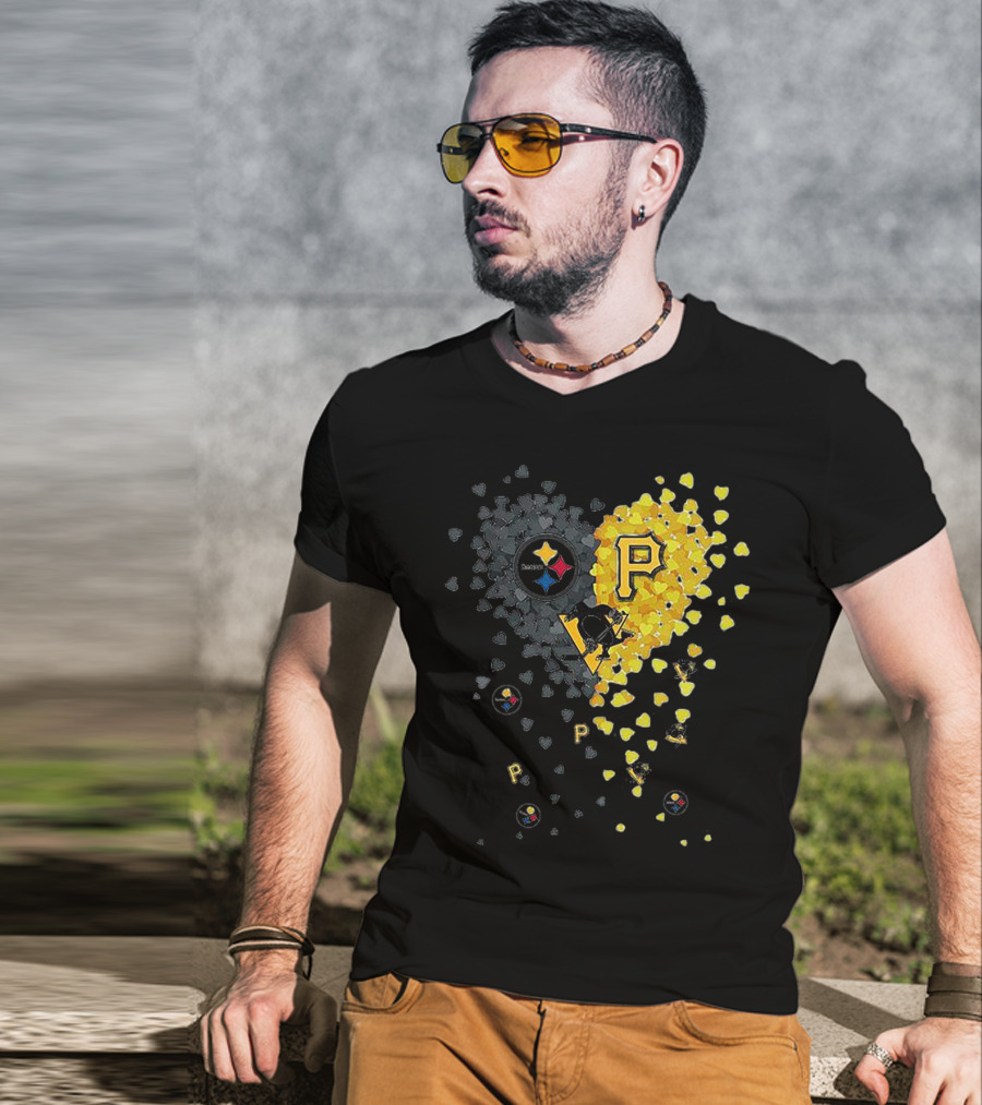 Pittsburgh Steelers Penguins Pirates Heart T-Shirt