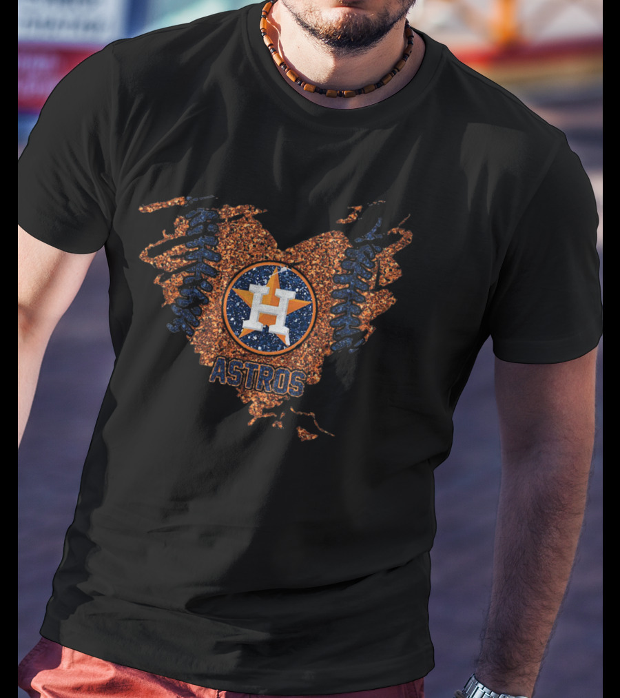 Houston Astros Glitter Heart Baseball T-Shirt