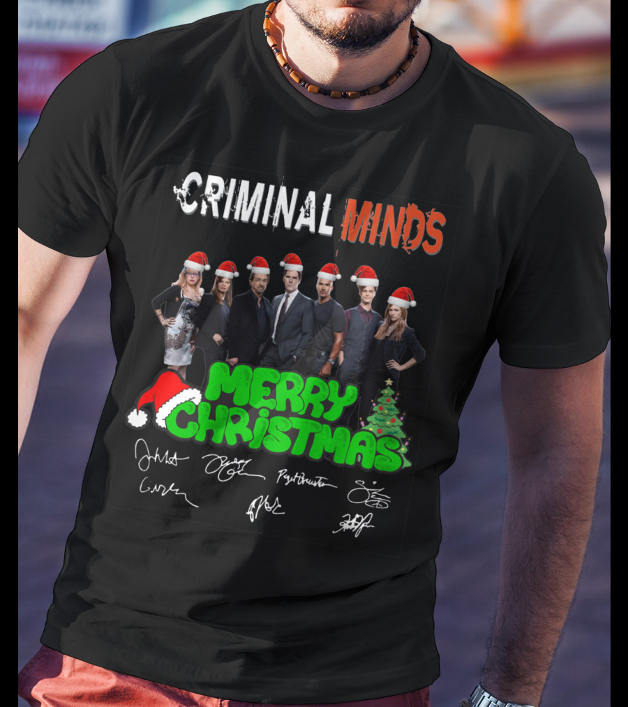 Criminal Minds Merry Christmas Santa Hats Signatures T-Shirt