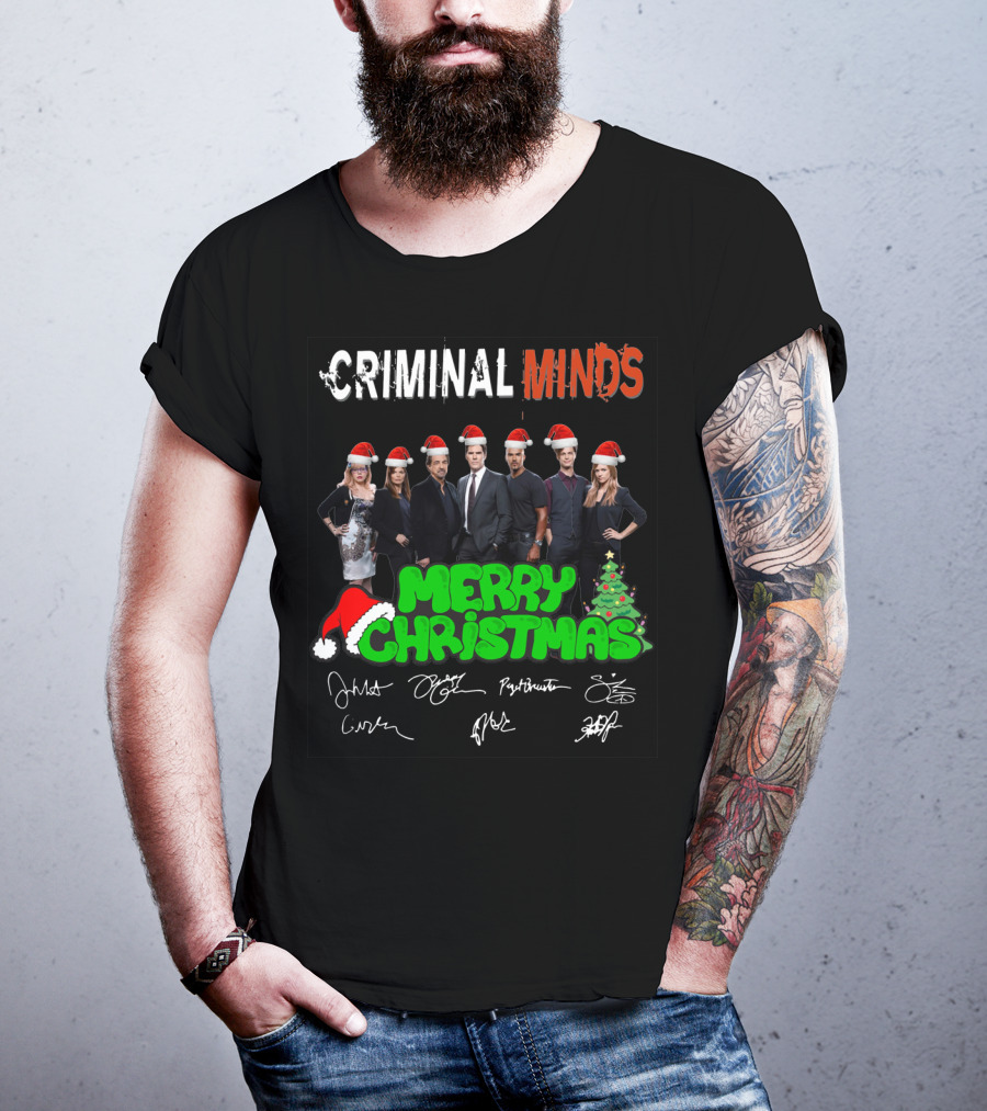 Criminal Minds Merry Christmas Santa Hats Signatures T-Shirt