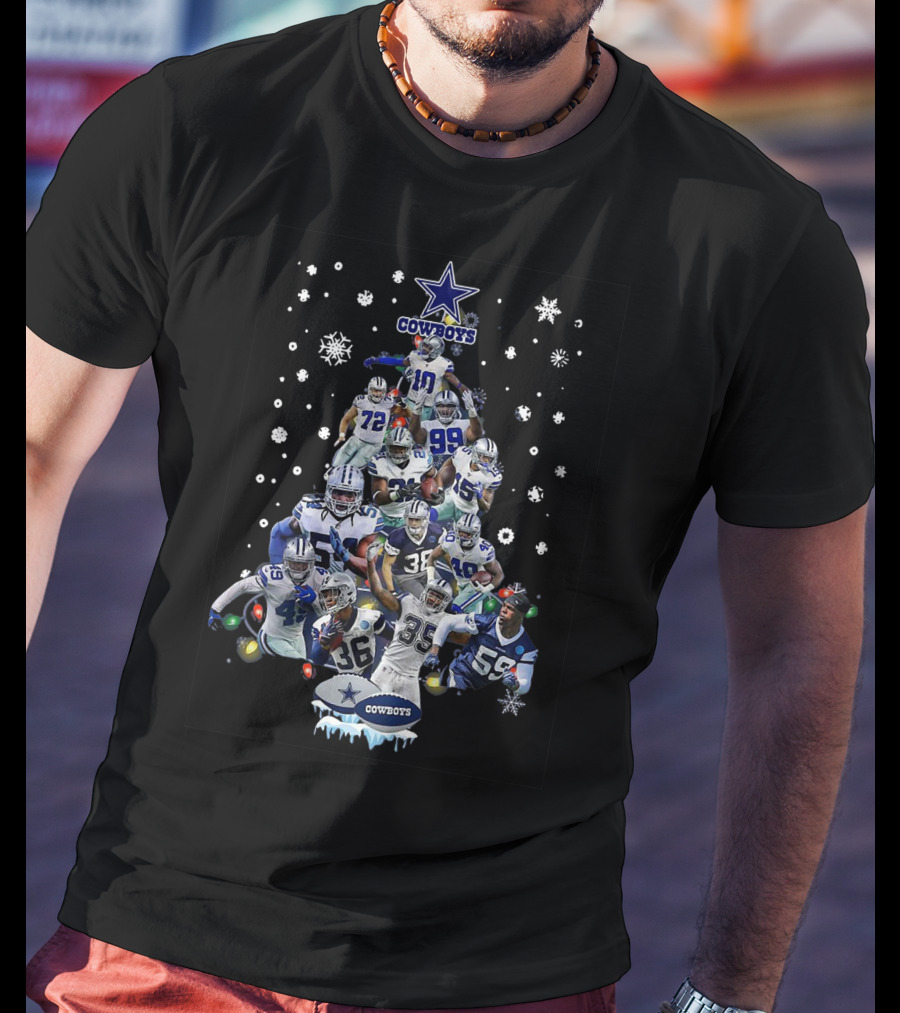 Cowboys Dallas All Members Christmas Tree Snowflakes Lights T-Shirt
