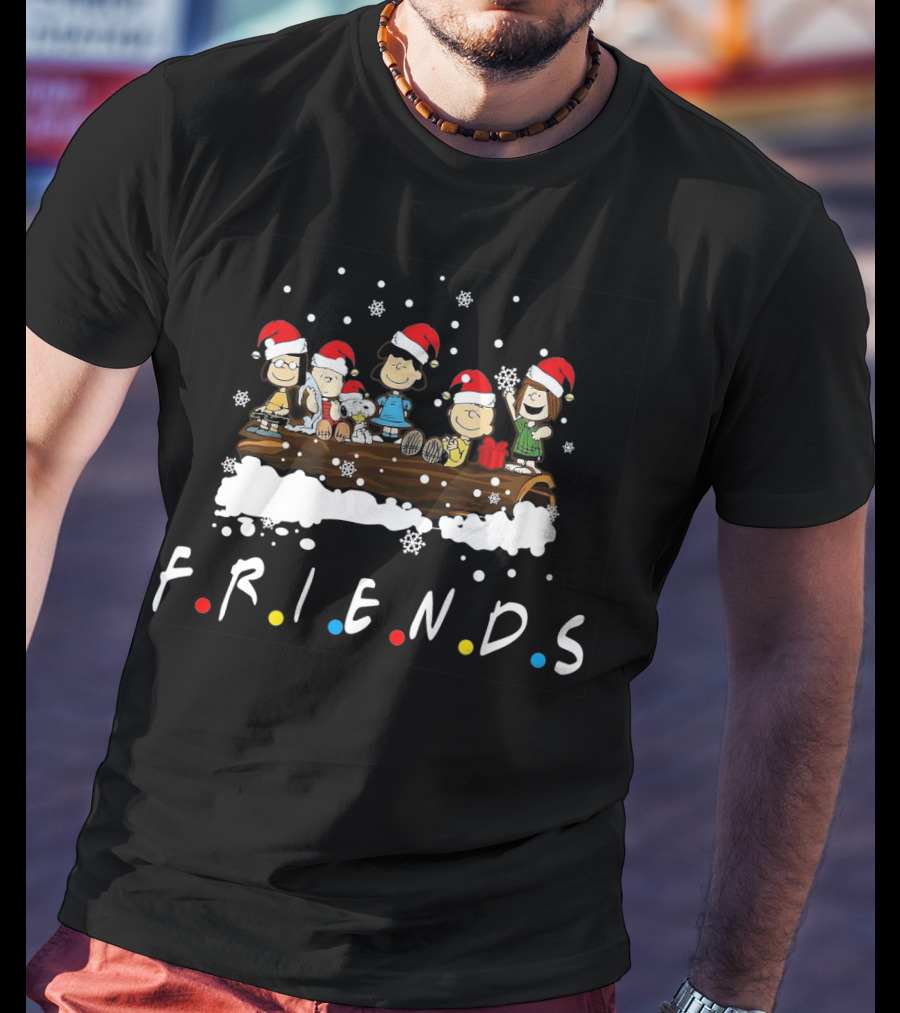 Peanuts Santa Friends Holiday Log Snowflakes T-Shirt