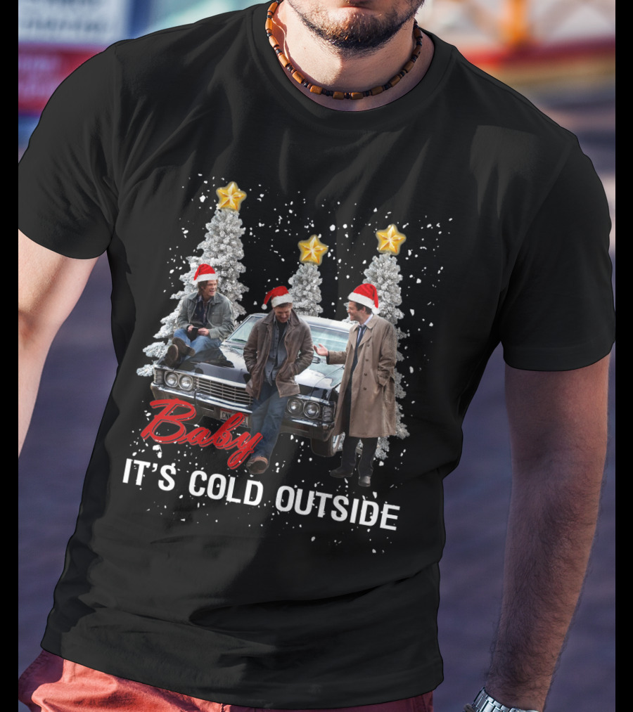 Supernatural Baby It’s Cold Outside Christmas Theme With Characters And Car T-Shirt
