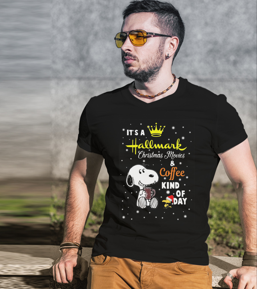 Snoopy Hallmark Christmas Movies And Coffee Kind Of Day Snowflakes T-Shirt