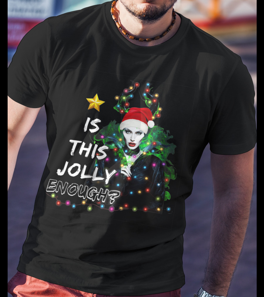 Santa Maleficent Is This Jolly Enough With Lights And Santa Hat T-Shirt