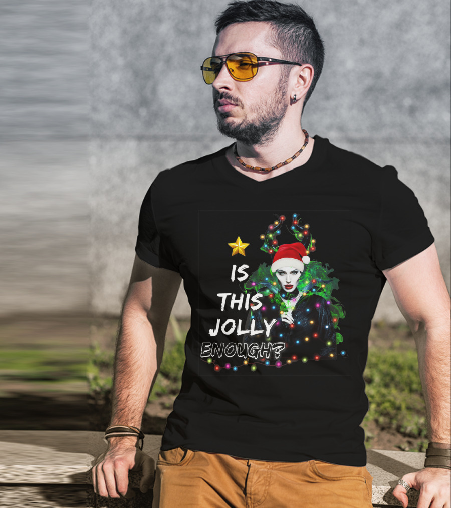 Santa Maleficent Is This Jolly Enough With Lights And Santa Hat T-Shirt