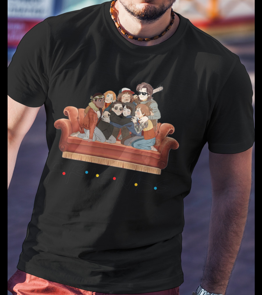 Stranger Things Characters Couch Hug Friends T-Shirt