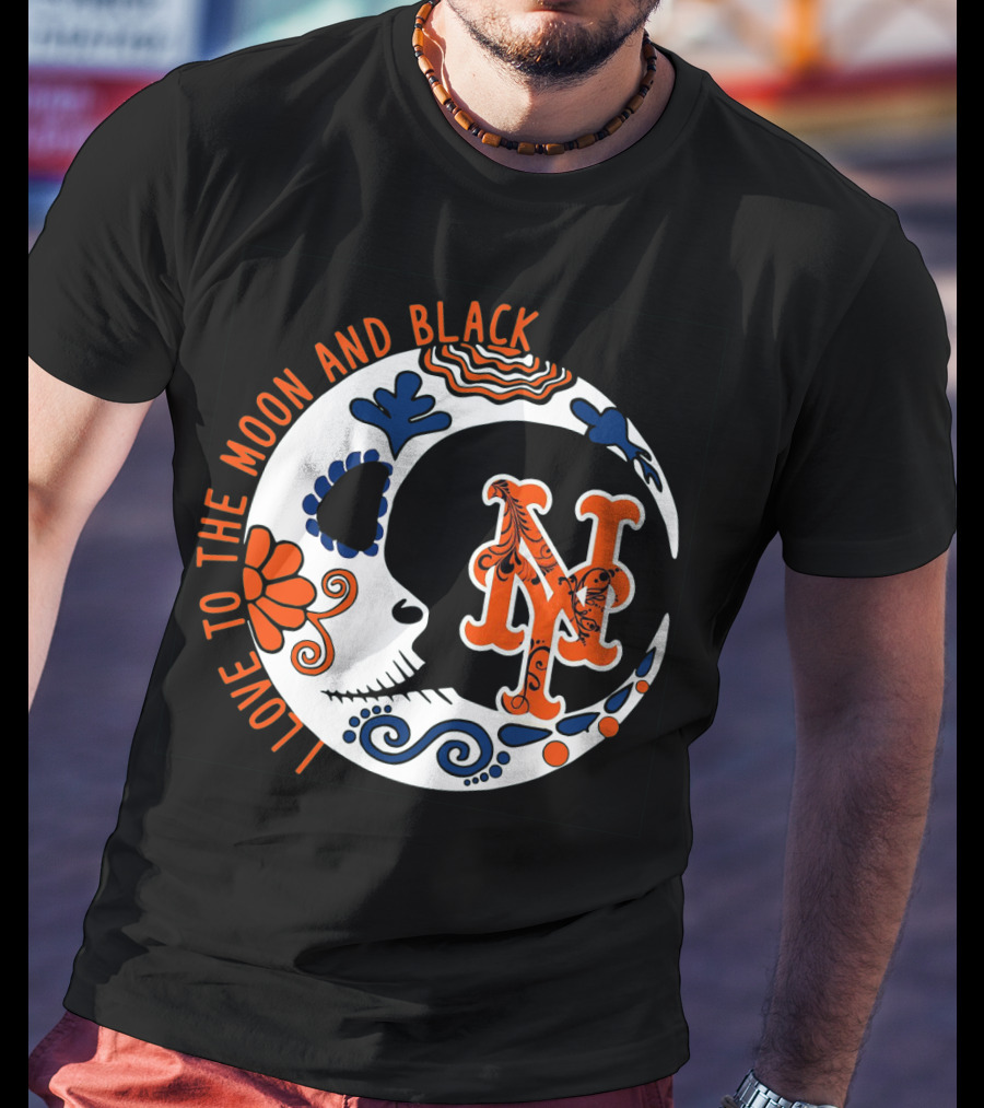New York Mets I Love To The Moon And Black T-Shirt