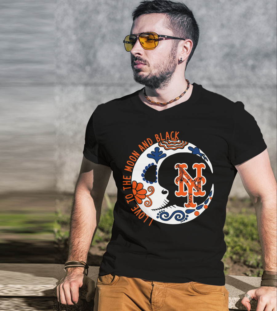 New York Mets I Love To The Moon And Black T-Shirt