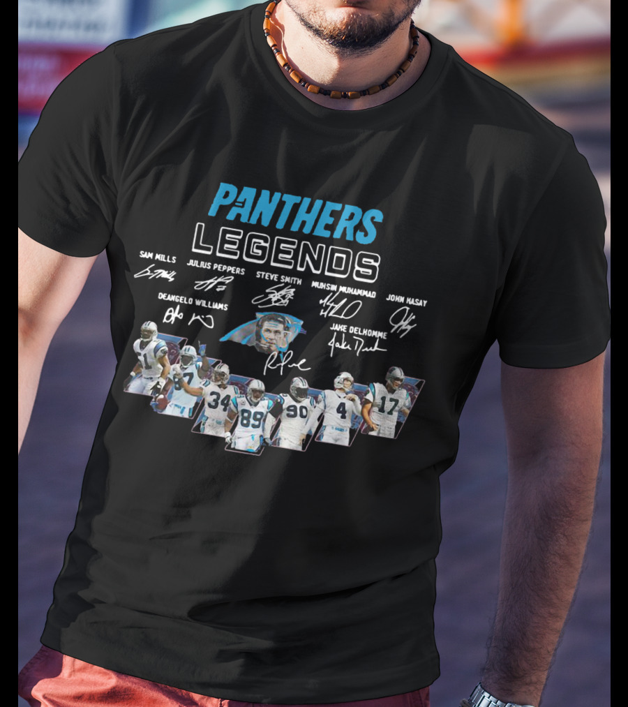 Panthers Legends Sam Mills Julius Peppers Steve Smith Muhsin Muhammad John Kasay Deangelo Williams Jake Delhomme T-Shirt