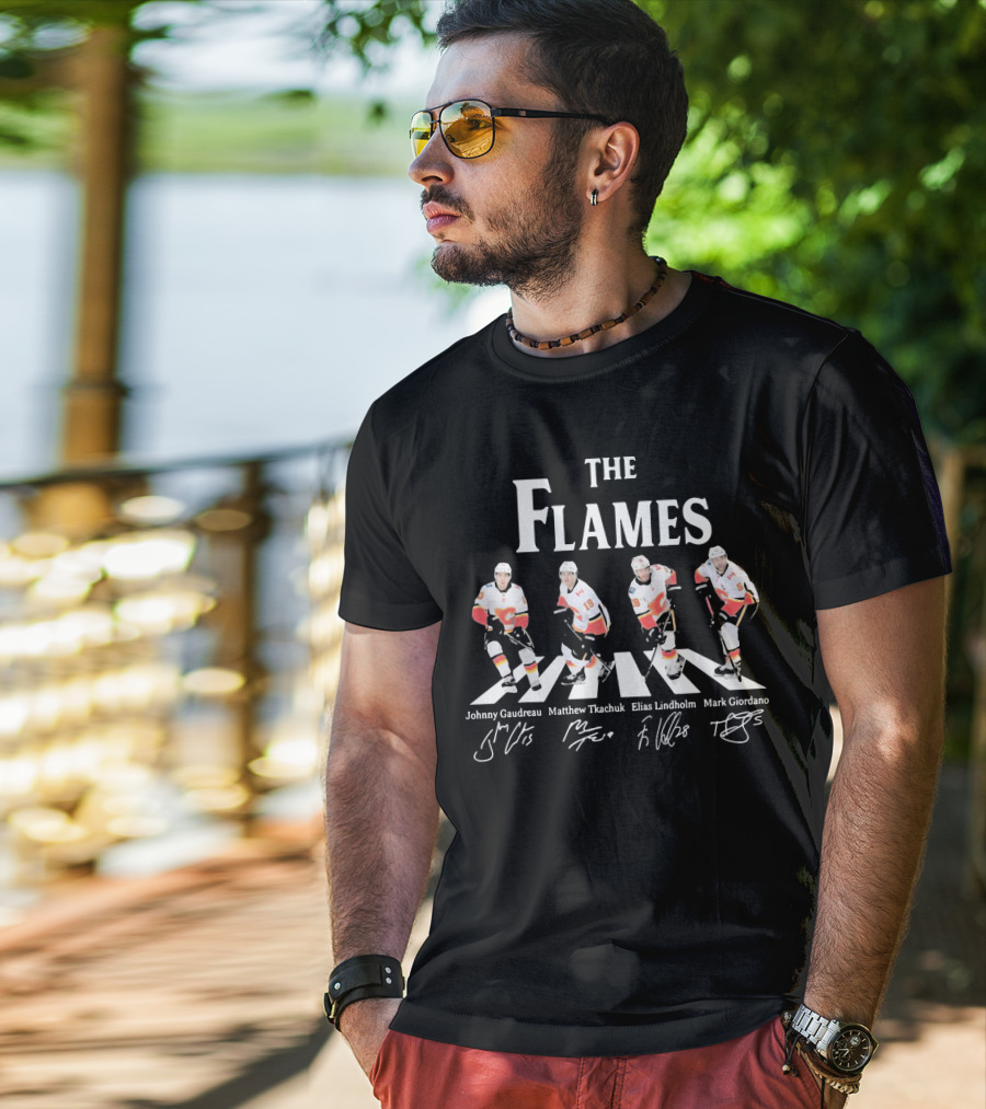 The Flames Johnny Gaudreau Matthew Tkachuk Elias Lindholm Mark Giordano Hockey Players Abbey Road T-Shirt