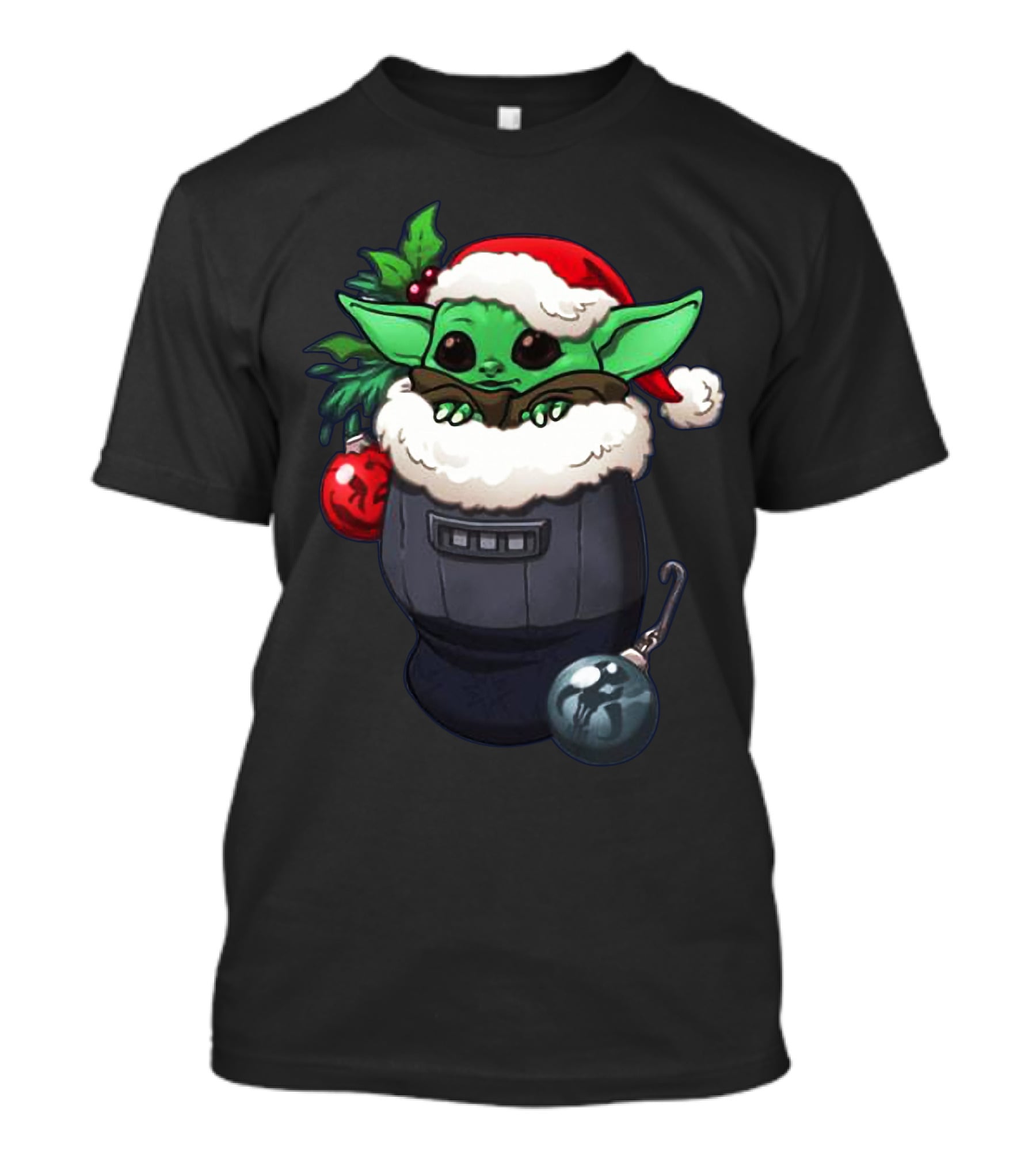 Baby Yoda Christmas Santa Hat Stocking With Ornaments T-Shirt
