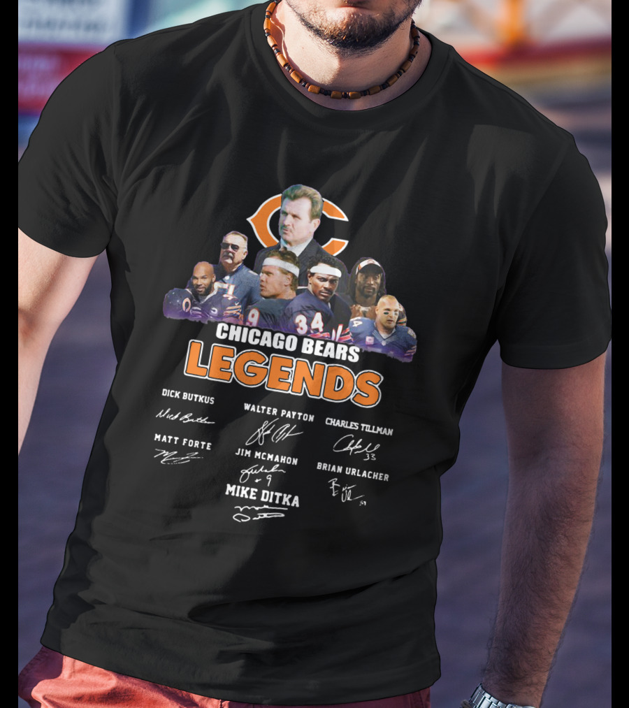 Chicago Bears Legends Dick Butkus Walter Payton Charles Tillman Matt Forte Jim Mcmahon Brian Urlacher Mike Ditka T-Shirt