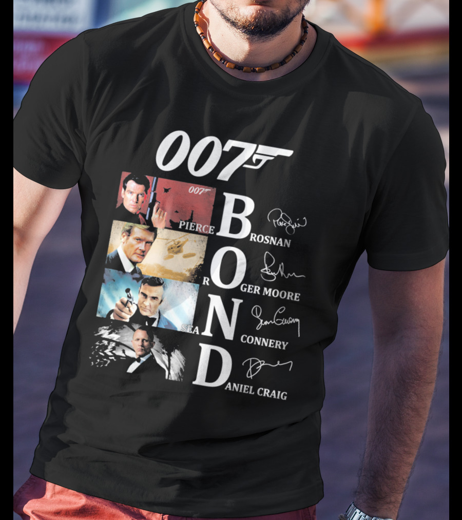 Bond Evolution Pierce Brosnan Roger Moore Sean Connery Daniel Craig T-Shirt
