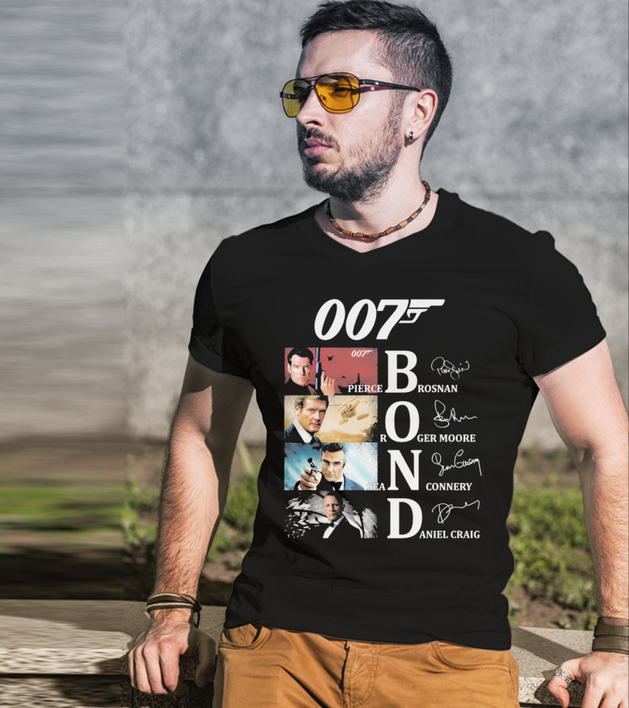 Bond Evolution Pierce Brosnan Roger Moore Sean Connery Daniel Craig T-Shirt