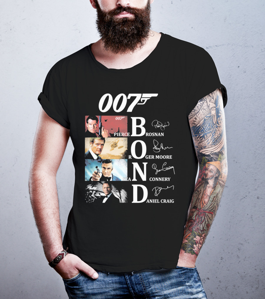 Bond Evolution Pierce Brosnan Roger Moore Sean Connery Daniel Craig T-Shirt