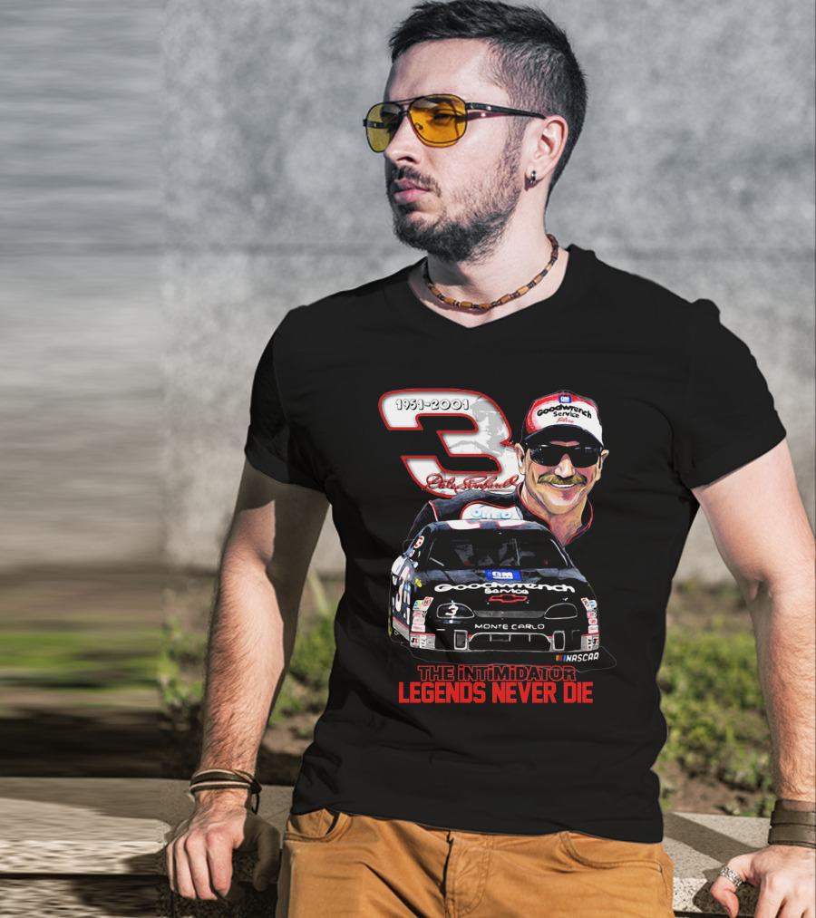 Dale Earnhardt 3 Goodwrench Service The Intimidator Legends Never Die 1951-2001 Monte Carlo T-Shirt