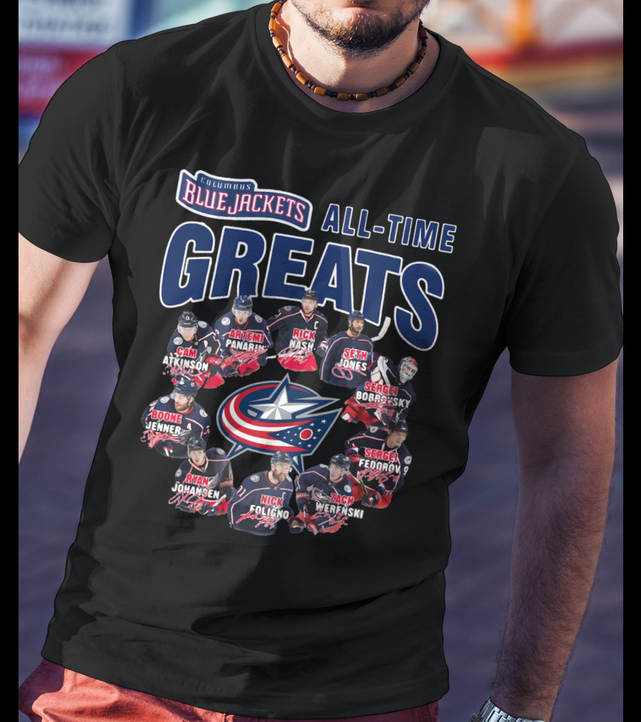 Columbus Blue Jackets All-Time Greats Artemi Panarin Rick Nash Seth Jones Sergei Bobrovsky Cam Atkinson Boone Jenner Sergei Fedorov Ryan Johansen Nick Foligno Zach Werenski T-Shirt