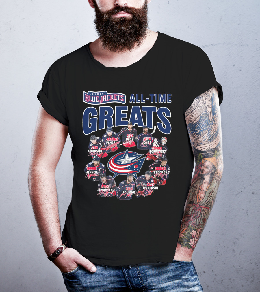 Columbus Blue Jackets All-Time Greats Artemi Panarin Rick Nash Seth Jones Sergei Bobrovsky Cam Atkinson Boone Jenner Sergei Fedorov Ryan Johansen Nick Foligno Zach Werenski T-Shirt