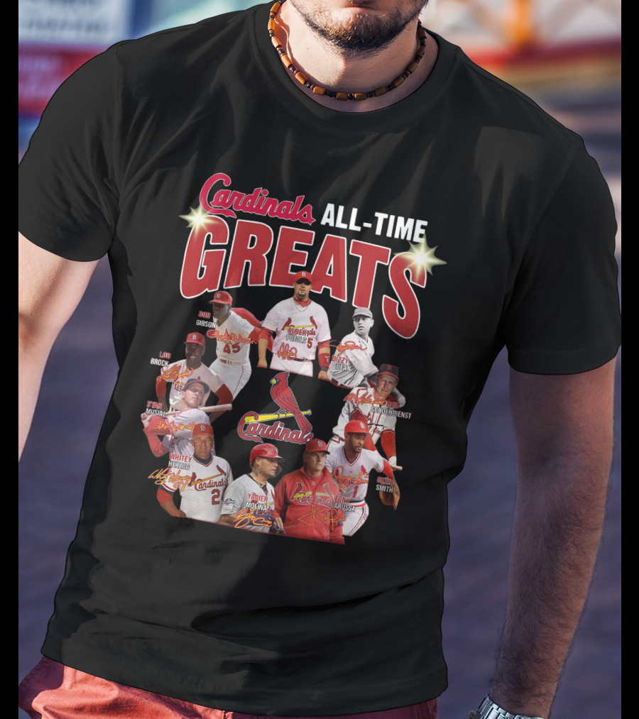 Cardinals All-Time Greats Legends Bob Gibson Lou Brock Stan Musial Ozzie Smith Tony La Russa T-Shirt