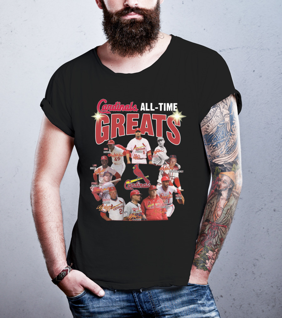 Cardinals All-Time Greats Legends Bob Gibson Lou Brock Stan Musial Ozzie Smith Tony La Russa T-Shirt
