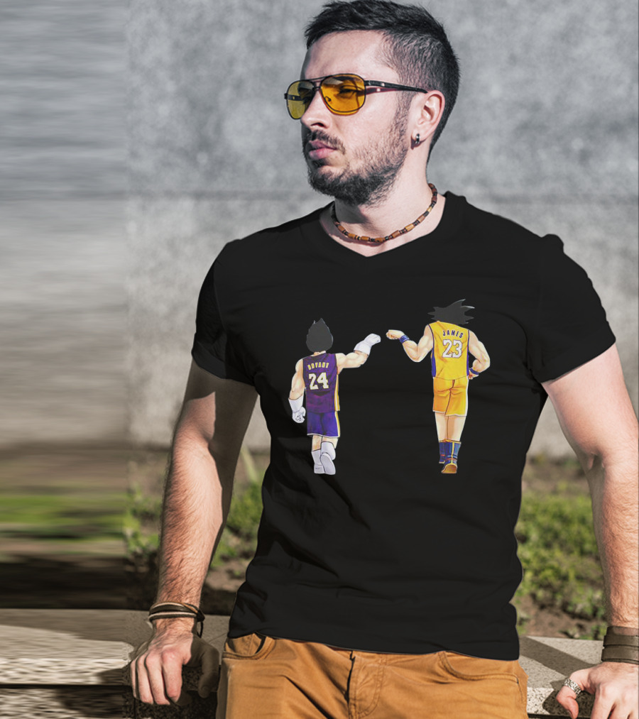 Vegeta And Goku In Kobe Bryant 24 And LeBron James 23 Basketball Jerseys T-Shirt