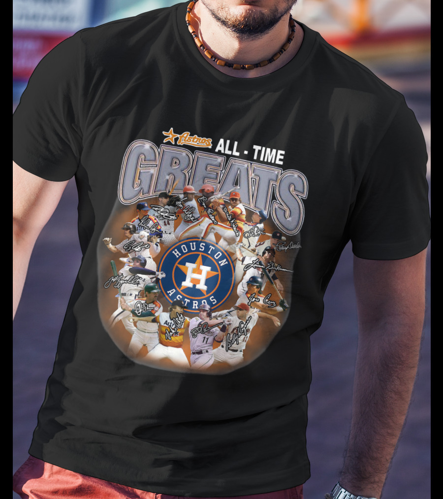 Houston Astros All Time Greats Players Featuring Iconic Signatures And Team Emblem T-Shirt